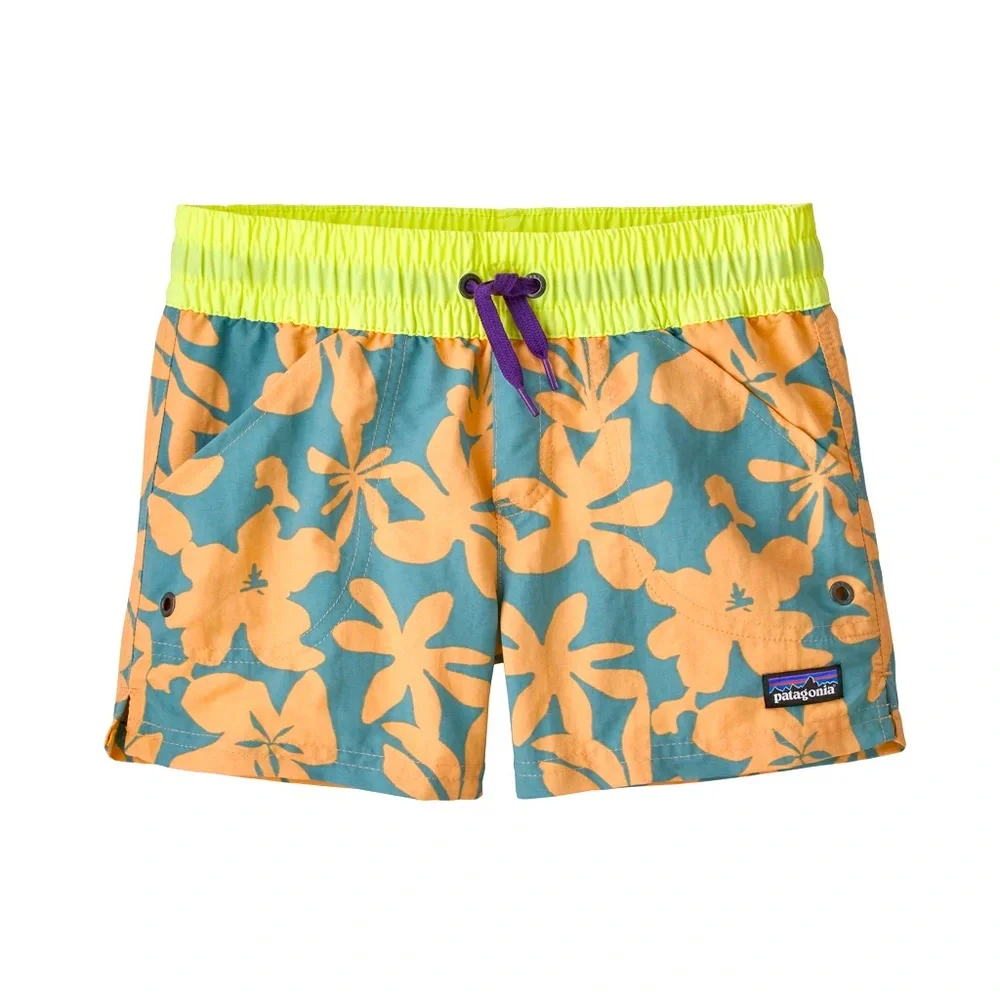 NWT Patagonia Costa Rica Baggies Tropical Print Active Nylon Shorts Girls Large